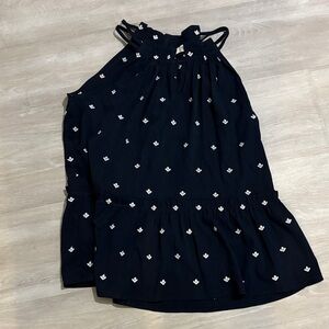 NWOT Navy Blue Embroidered Halter Tank Top LOFT